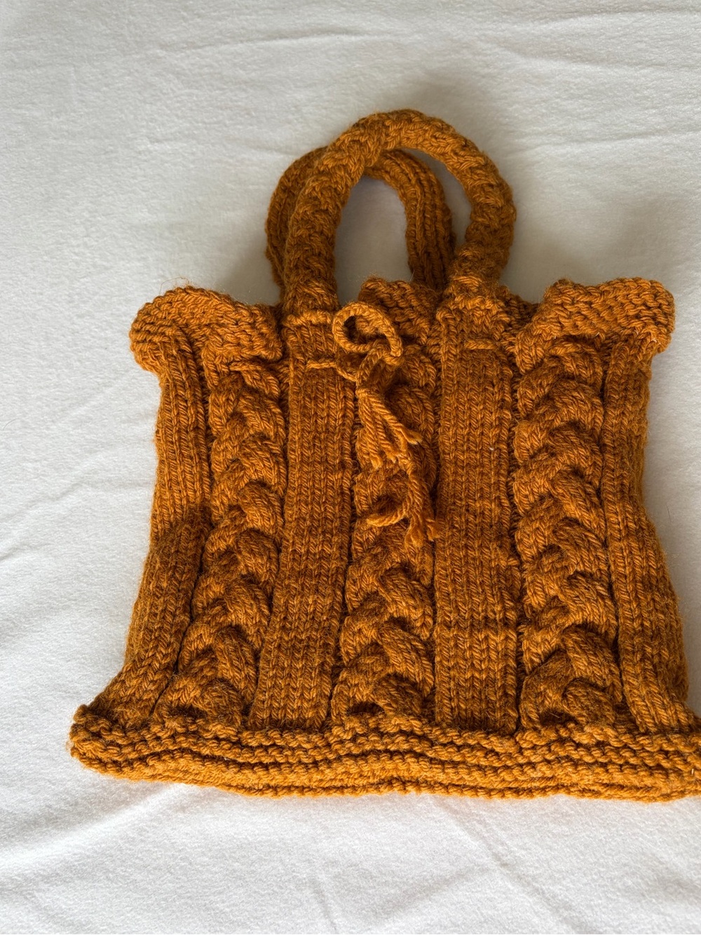 Boho Cottagecore Handmade Cable Knit Tote Bag - Mustard Yellow